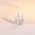 Sterling Silver Deer Antler Pendant Necklace, Elegant Sparkling Pear Zirconia Variant - Antler Necklace Women Style / 925 Silver / White Rhinestone