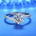 S925 Sterling Silber Moissanit Ring mit Herz Krappen Verstellbarer offener Bandstil - Stil 7 (Herz Sechser-Krappenfassung)