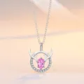 S925 silver deer antler clavicle chain, pink cubic zirconia pendant, elegant variant jewelry. - Antler Necklace Women Style / 925 Silver / Pink Rhinestone