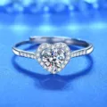 S925 Sterling Silber Moissanit Herz Ring Offen Einstellbar Damen Modeschmuck Hauptbild - Stil 1 (Herz Halo)