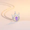S925 sterling silver deer antler necklace with purple cubic zirconia crystal pendant. - Antler Necklace Women Style / 925 Silver / Purple Rhinestone