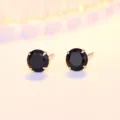 Sterlingsilber schwarze Zirkon Ohrstecker, minimalistische vier Krappen runde Variante. - 4mm / Schwarz
