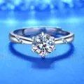 S925 Sterling Silber Moissanit Ring Offener Verstellbarer Fingerring Mode Schmuck Variante - Stil 3 (Sechser-Krappenfassung Seitensteine)