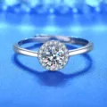 Wunderschöner S925 Sterlingsilber Moissanit Ring mit funkelndem Halo runden Design. - Stil 9 (Runder Halo)