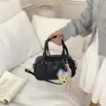 Women fashion black bowling shoulder bag commuting versatile crossbody handbag with cute charm. - With Charm / Black