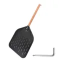 Perforated pizza peel with wooden handle, detachable aluminum baking paddle for oven - Lacquered Aluminum Pizza Peel with Round Wooden Handle and Box