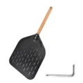 12 Inch Perforated Pizza Peel with Wooden Handle Detachable Aluminum Pizza Paddle Tool - Lacquered Aluminum Pizza Peel with Flat Wooden Handle and Box