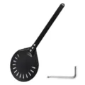 Pala para pizza redonda perforada de acero inoxidable negro con mango largo para hornear. - Acero inoxidable 430 lacado 23 cm + mango de aleación de aluminio