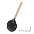 Pala para pizza de acero inoxidable con mango de madera y herramienta para hornear en casa. - Acero inoxidable 430 lacado 23 cm + mango plano de madera