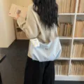 Sac cabas bandoulière en toile grande capacité imprimé étoile doux style pour femme été - Avec Pendentif / Bleu