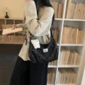 Sac cabas en toile étoiles, grand sac porté épaule décontracté pour femme usage quotidien. - Avec Pendentif / Noir