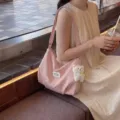 Sac cabas souple en toile imprimé étoiles roses avec joli pendentif d'ours pour femmes - Avec Pendentif / Rose