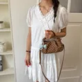 Sac à main à pois doux pour femmes, élégant sac bandoulière décontracté avec beau nœud. - Marron