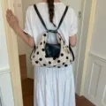 Zaino a pois da donna moda borsa a tracolla elegante borsa da viaggio giornaliera nuovo - Con Ciondolo / Bianco
