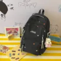 Sac à dos d'école noir pour étudiants, grand sac de voyage décontracté avec joli pendentif chiot. - Avec Pendentif / Noir