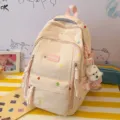 Sac à dos d'école rose mignon pour étudiants, grand sac décontracté avec poches multiples. - Avec Pendentif / Rose