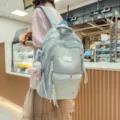 Grand sac à dos pour étudiant élégant voyage cartable sac de jour décontracté pour navette - Avec Pendentif / Bleu