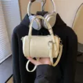 Stylish yellow leather pillow bag for women with top handle and strap, chic small shoulder bag. - Yellow Without Charm