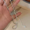 S925 sterling silver Italian sparkling bead woven necklace long tassel adjustable chain. - 925 Silver (Total Length 35+17cm Adjustable) / White Gold