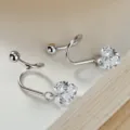 Silberne S-förmige spiralförmige Herz Zirkonia Ohrringe, elegante tägliche Schmuck. - Herz Strass / 925 Sterling Silber (Weissgold Beschichtet)