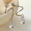 S925 Sterling Silber S-Form Spirale Ohrringe mit glitzerndem Tropfen Zirkonia Variante - Wassertropfen-Strassstein / 925 Sterling Silber (Weissgold Beschichtet)