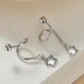 Silberne S-förmige Spiral-Ohrringe mit süßen Stern-Anhänger für den täglichen Modeschmuckstil - Schlichtes Silber Stern / 925 Sterling Silber (Weissgold Beschichtet)
