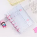 Transparent laser star A7 6-ring loose leaf binder cover cute planner DIY shell storage notebook. - Pink