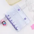 A7 clear holographic star loose leaf binder notebook shell with double snap buttons. - Purple