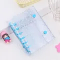 Transparent A7 clear loose leaf binder notebook shell with holographic stars and double snap button. - Blue