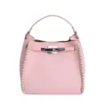 Sac à main seau rose grain litchi avec côtés tressés et fermoir tourniquet en métal pour travail. - Sans pendentif / Rose