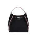 Black Handbag Pink Braided Edge Litchi Grain Leather Top Handle Bag Daily Commuter Purse - No Pendant / Black