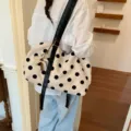 Sac à bandoulière décontracté à pois avec sangle noire et charm palmier pour femme été. - Avec Pendentif / Blanc Cassé