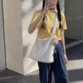 Sac cabas à pois de grande capacité tendance d'été idéal pour le shopping quotidien chic - Avec Pendentif / Blanc Cassé
