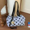 Sac à épaule bleu clair à pois cabas léger et chic avec pendentif palmier variante - Avec Pendentif / Bleu