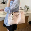 Sac cabas tressé rose pour femme, élégant sac à épaule avec pendentif et grande capacité. - Avec Pendentif / Rose