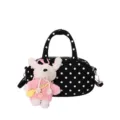 Sac bowling à pois noir et blanc avec joli pendentif en peluche de lapin tricoté mignon. - Avec Pendentif / Noir