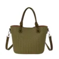 Sac Cabas Tissé en Cuir Vert Olive, Élégant Sac à Main Bandoulière avec des Poignées. - Vert