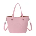 Pink woven leather handbag chic women shoulder crossbody bag trendy top handle tote purse - Pink