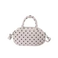 Korean sweet polka dot bowling shoulder bag, stylish white PU leather crossbody handbag SKU. - No Pendant / White