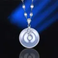S925 sterling silver ruyi safety buckle chalcedony necklace elegant women jade pendant jewelry - Pendant Only (Without Chain) - White Chalcedony / 1 Piece