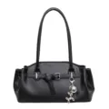 Élégant sac porté épaule en cuir PU noir pour femme, cabas tendance avec charm en métal. - Avec Pendentif / Noir