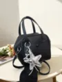 Black leather handbag shoulder crossbody bag with silver star charm variant for women fashion. - With Pendant / Black