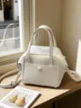 Minimalist white textured leather handbag casual shoulder crossbody bag for women daily wear - No Pendant / White