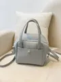 Gray fashion casual top handle crossbody bag with pebbled leather and silver hardware. - No Pendant / Blue