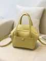 Yellow leather handbag stylish casual shoulder bag with top handles and adjustable strap. - No Pendant / Yellow