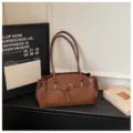 Chic brown leather shoulder bag, versatile women tote handbag for daily fashion commute. - No Pendant / Brown