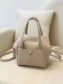 Beige textured leather handbag, stylish casual shoulder and crossbody tote bag for daily use. - No Pendant / Khaki