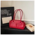 Red leather shoulder bag for women, stylish underarm handbag, casual daily commute tote. - No Pendant / Red