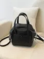 Black leather handbag, casual top-handle shoulder bag and crossbody for daily women use. - No Pendant / Black