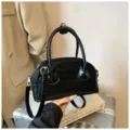 Black leather handbag for women, stylish top handle shoulder bag with adjustable strap. - No Pendant / Black